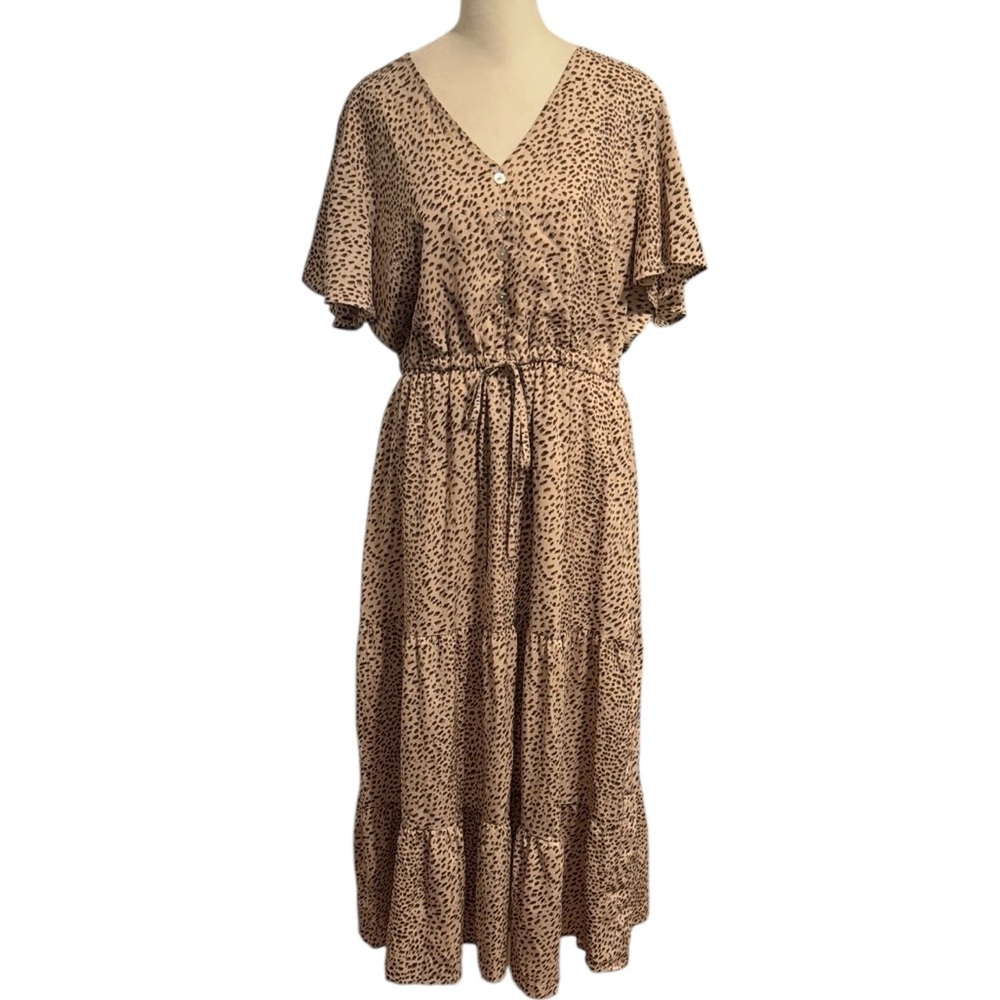 BOHO hippie animal print ruffled maxi dress size large
